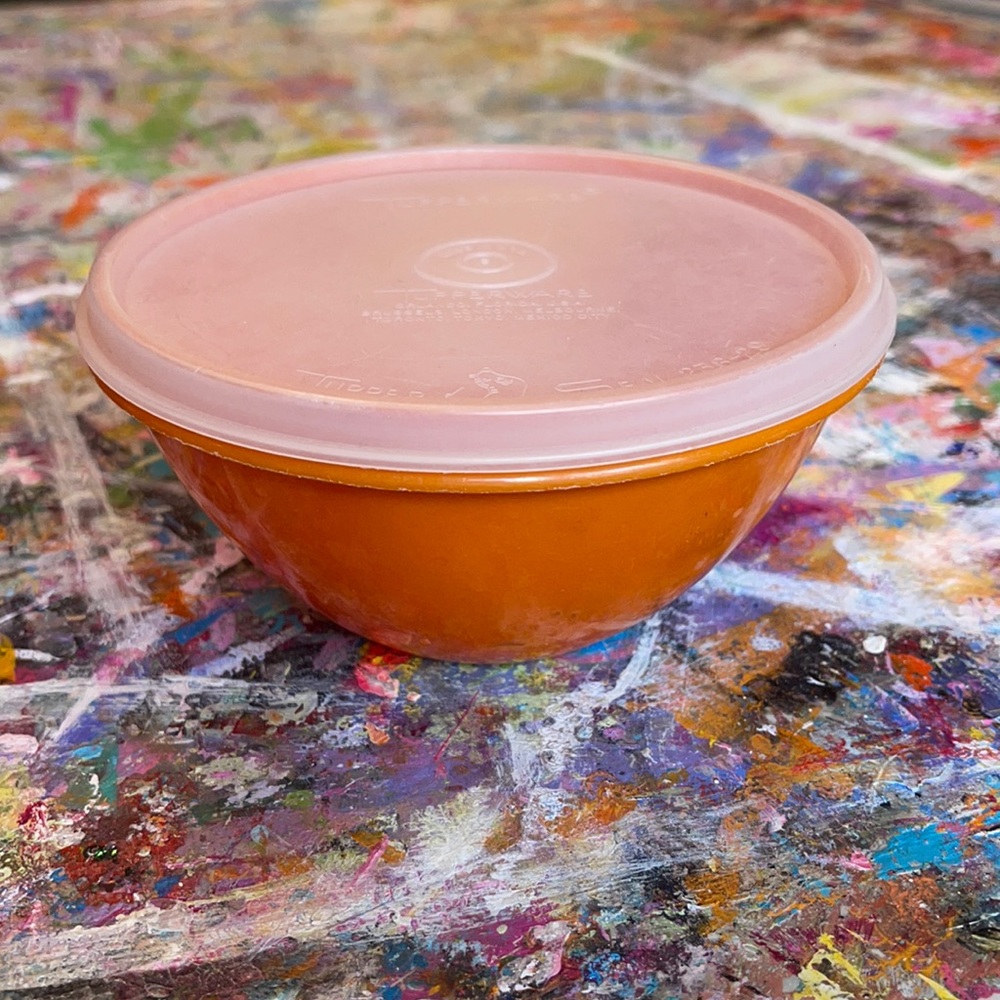 TUPPERWARE vintage orange small bowl with lid